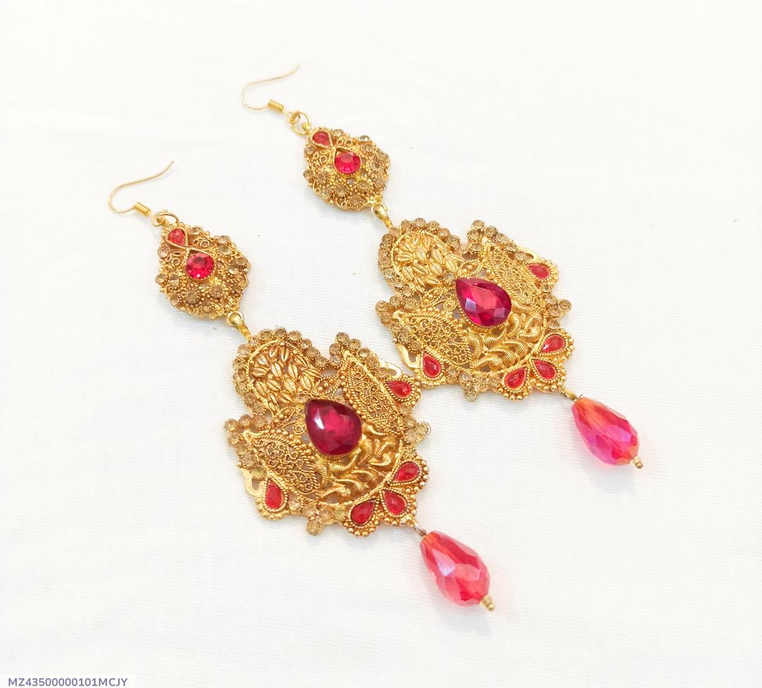 Red Earrings with Gold Filigree & Teardrop Stones