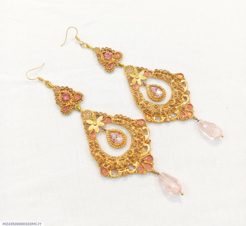 Pink Earrings with Filigree & Crystal Design