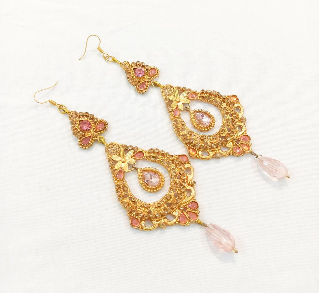 Pink Earrings with Filigree & Crystal Design