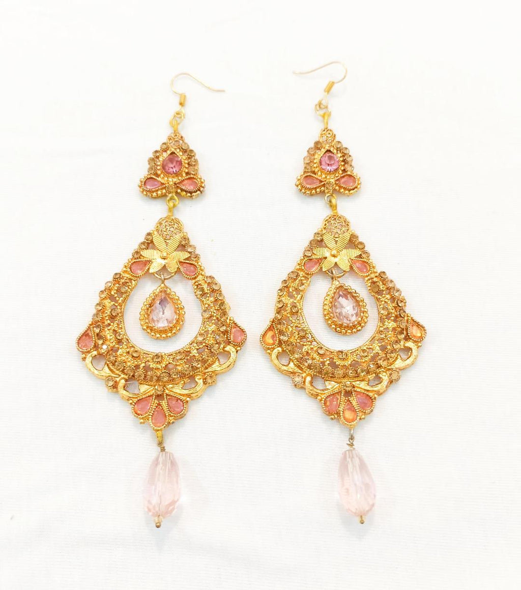 Pink Earrings with Filigree & Crystal Design