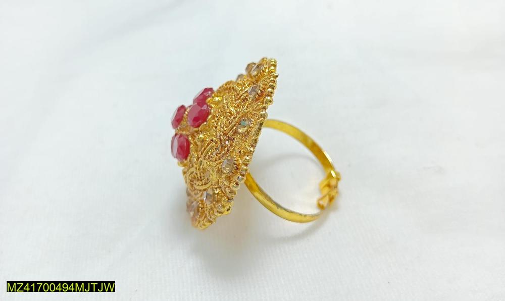 Gold Plated Zircon Ring with Maroon Stones Adjustable Size