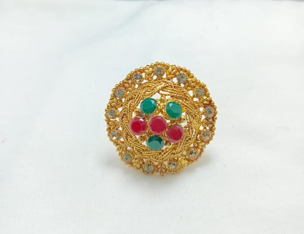 Gold Plated Zircon Ring with Maroon Stones Adjustable Size