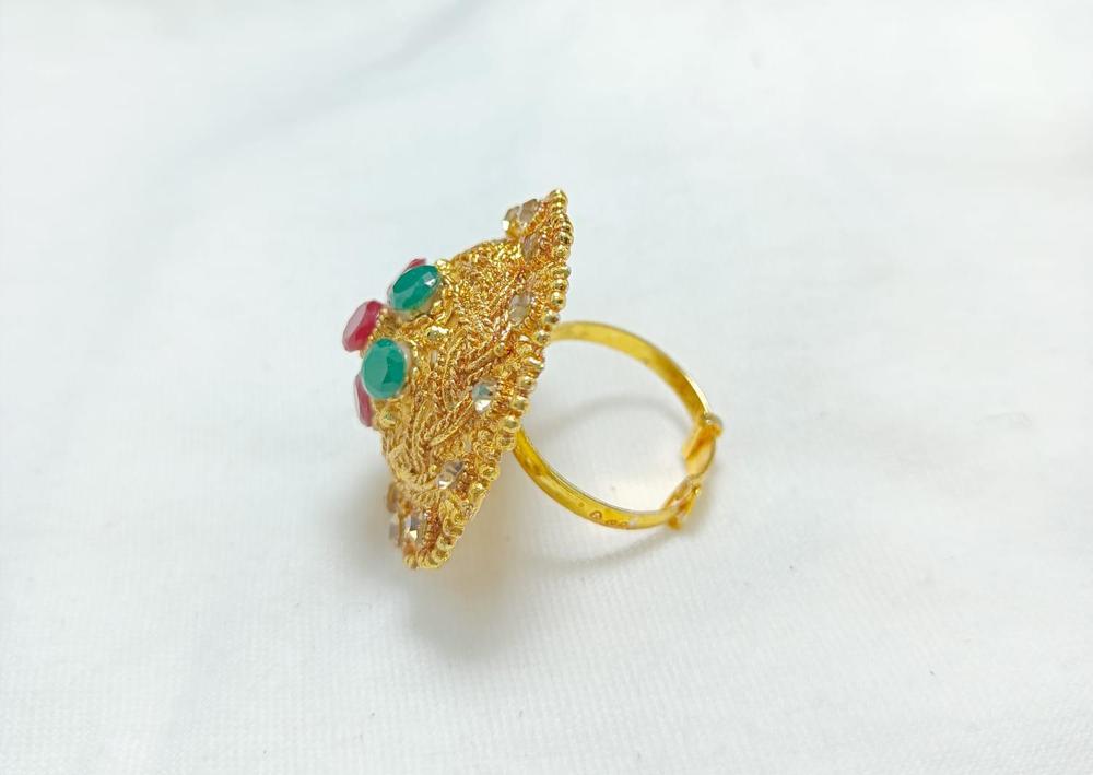 Gold Plated Zircon Ring with Maroon Stones Adjustable Size