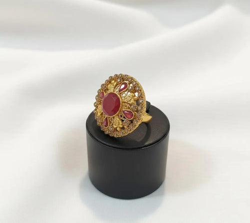 Adjustable Maroon Gold Ring for Weddings & Daily Wear