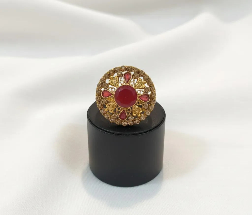 Adjustable Maroon Gold Ring for Weddings & Daily Wear