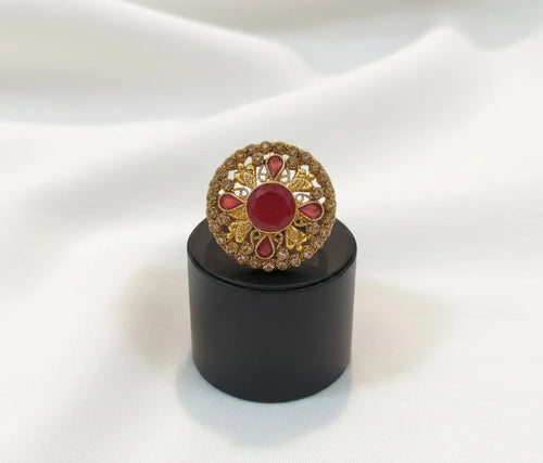 Adjustable Maroon Gold Ring for Weddings & Daily Wear