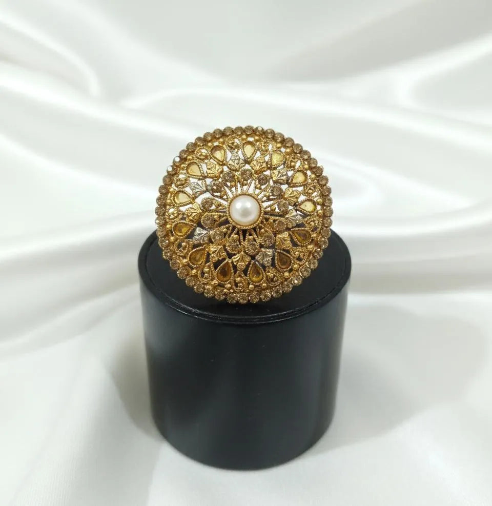 Adjustable Gold Pearl Ring for Weddings & Daily Wear
