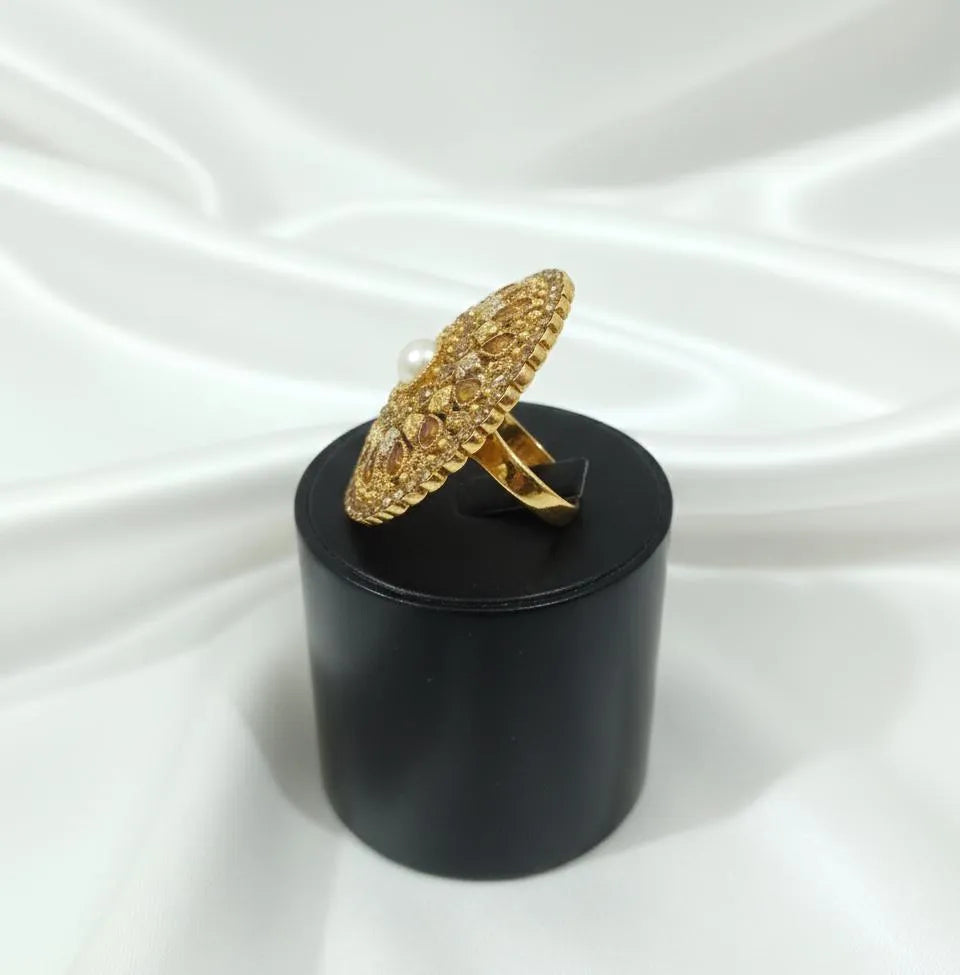 Adjustable Gold Pearl Ring for Weddings & Daily Wear