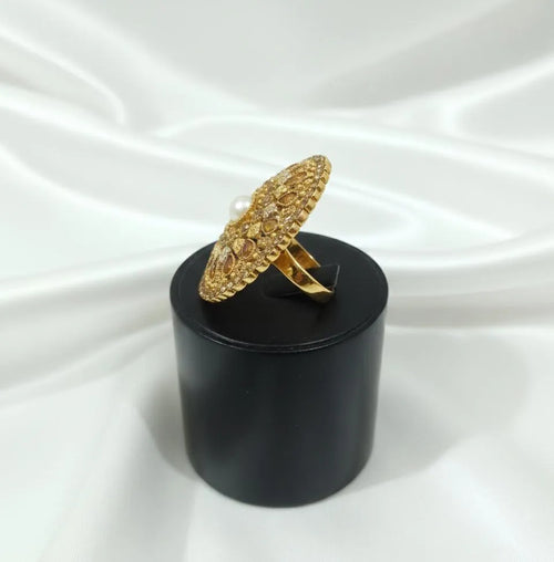 Adjustable Gold Pearl Ring for Weddings & Daily Wear