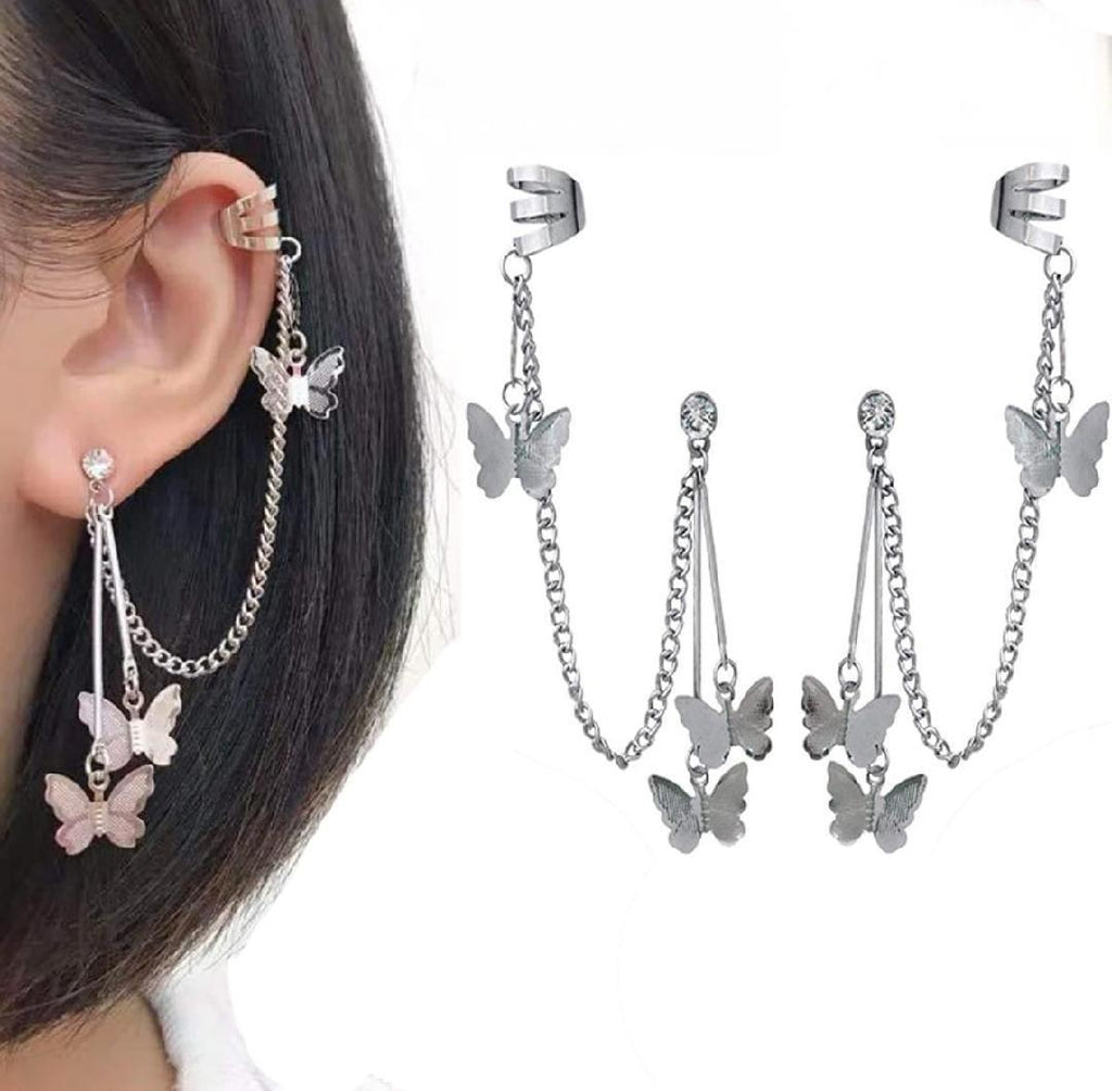 Silver Butterfly Necklace & Earrings Set for Women