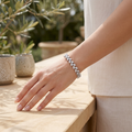 Zircon Rice Bracelet for Women, Silver, Wicker Leaf Design